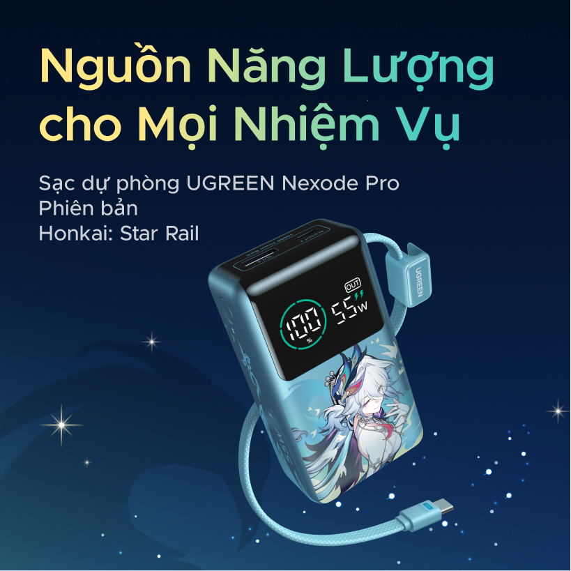【Phiên Bản Honkai: Star Rail】UGREEN Power Bank 10000mAh 55W kèm cáp USB C tích hợp 3 cổng Sạc di động du lịch máy tính xách tay, đèn LED màn hình lớn Sạc nhanh cho Xiaomi và hơn thế nữa | BigBuy360 - bigbuy360.vn