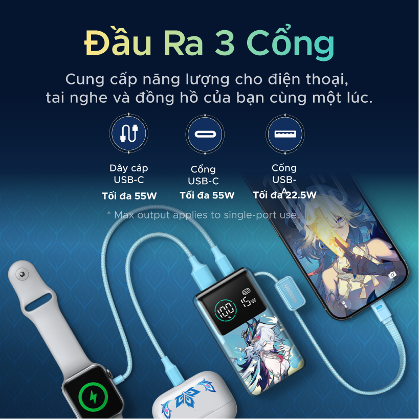 【Phiên Bản Honkai: Star Rail】UGREEN Power Bank 10000mAh 55W kèm cáp USB C tích hợp 3 cổng Sạc di động du lịch máy tính xách tay, đèn LED màn hình lớn Sạc nhanh cho Xiaomi và hơn thế nữa | BigBuy360 - bigbuy360.vn