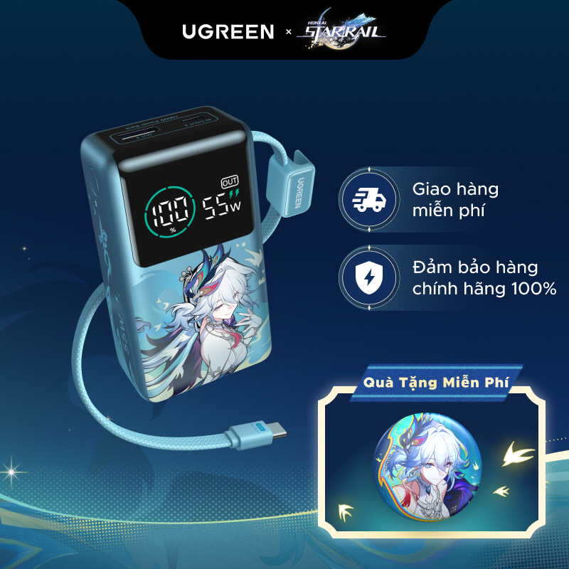 【Phiên Bản Honkai: Star Rail】UGREEN Power Bank 10000mAh 55W kèm cáp USB C tích hợp 3 cổng Sạc di động du lịch máy tính xách tay, đèn LED màn hình lớn Sạc nhanh cho Xiaomi và hơn thế nữa | BigBuy360 - bigbuy360.vn