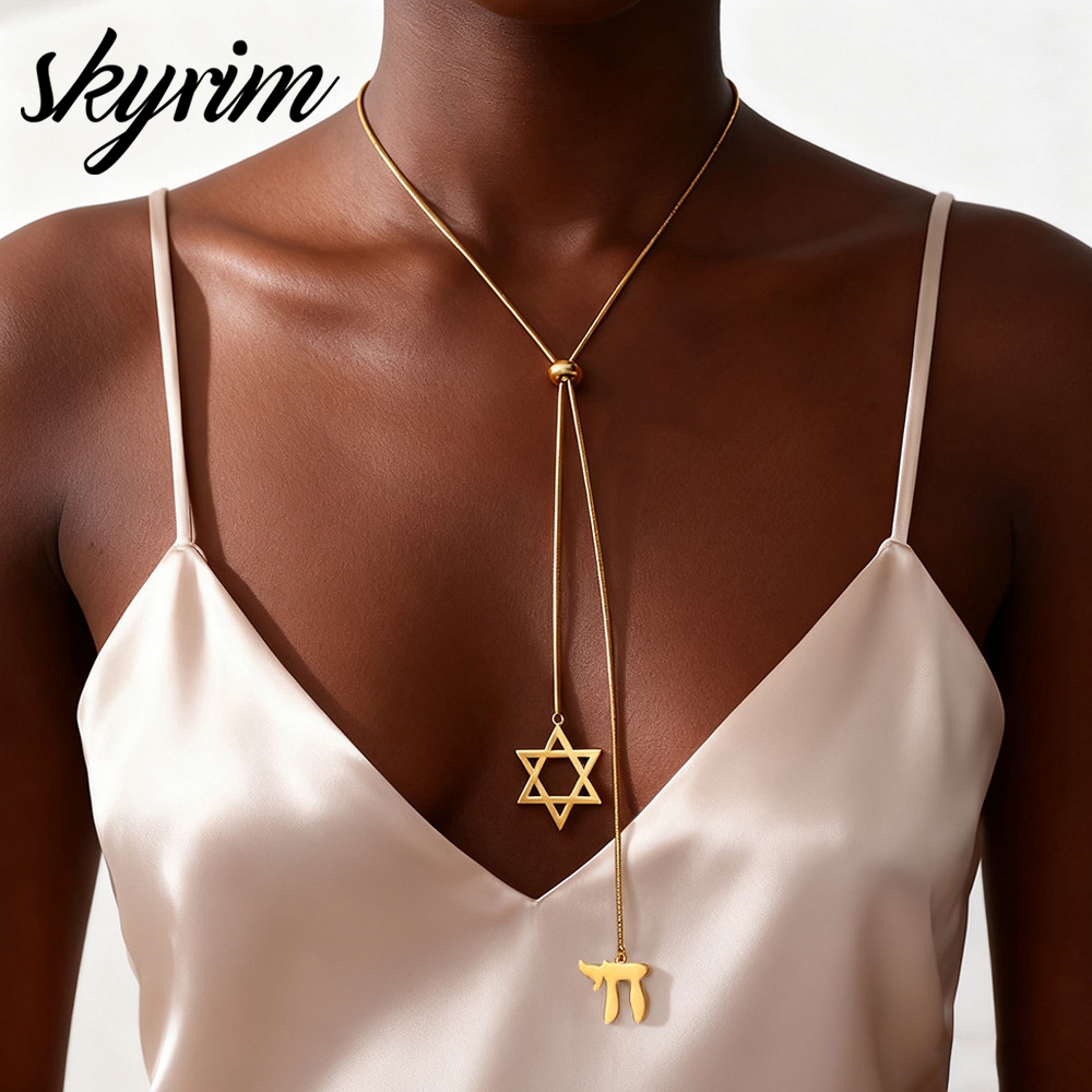 SKYRIM Star of David and Jewish Hebrew Necklace Hexagram Thép không gỉ Trang sức