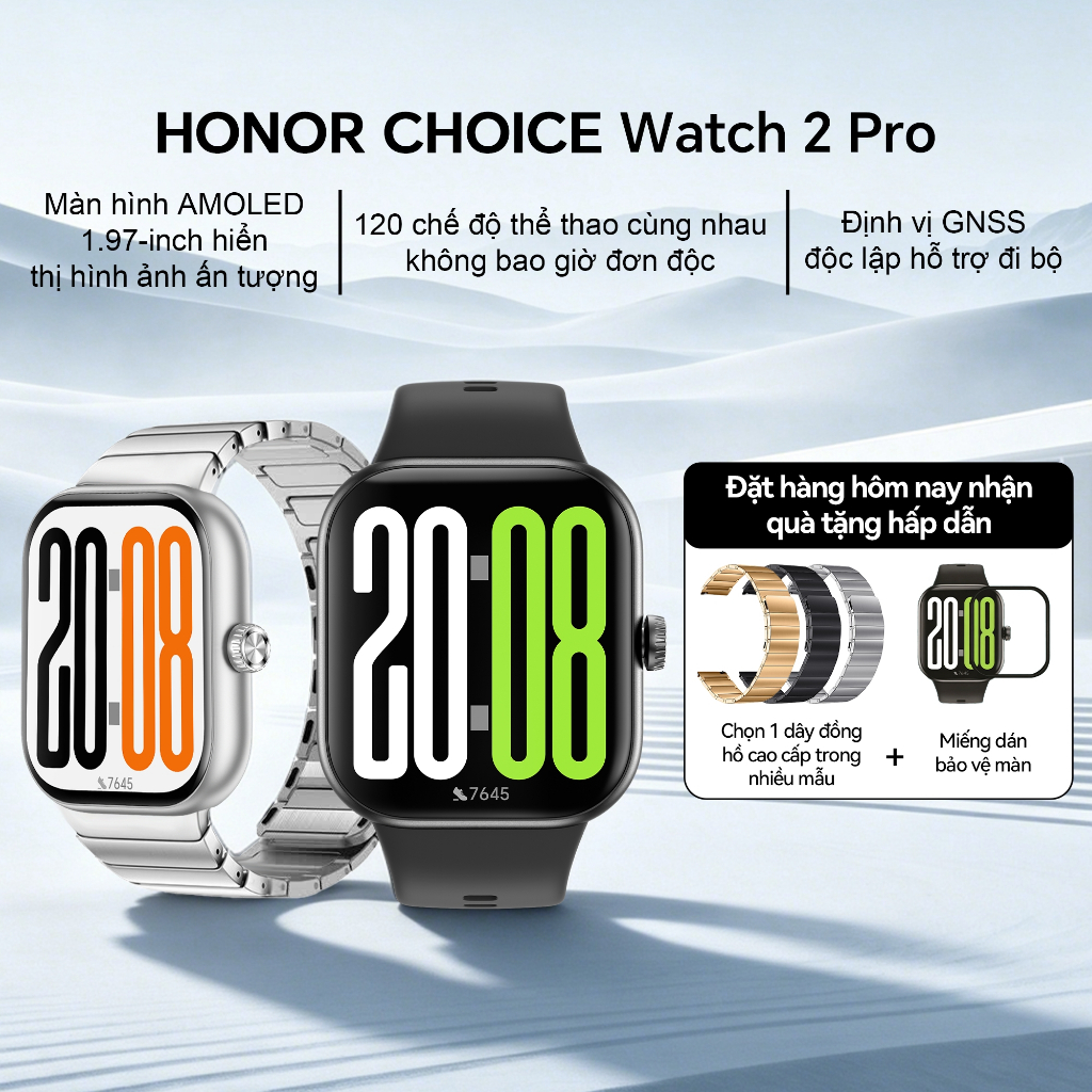 【HONOR CHOICE Watch 2 Pro + dây thép nam châm】Dây thép nam châm sang trọng, dễ đeo，Chống nước kép 5A