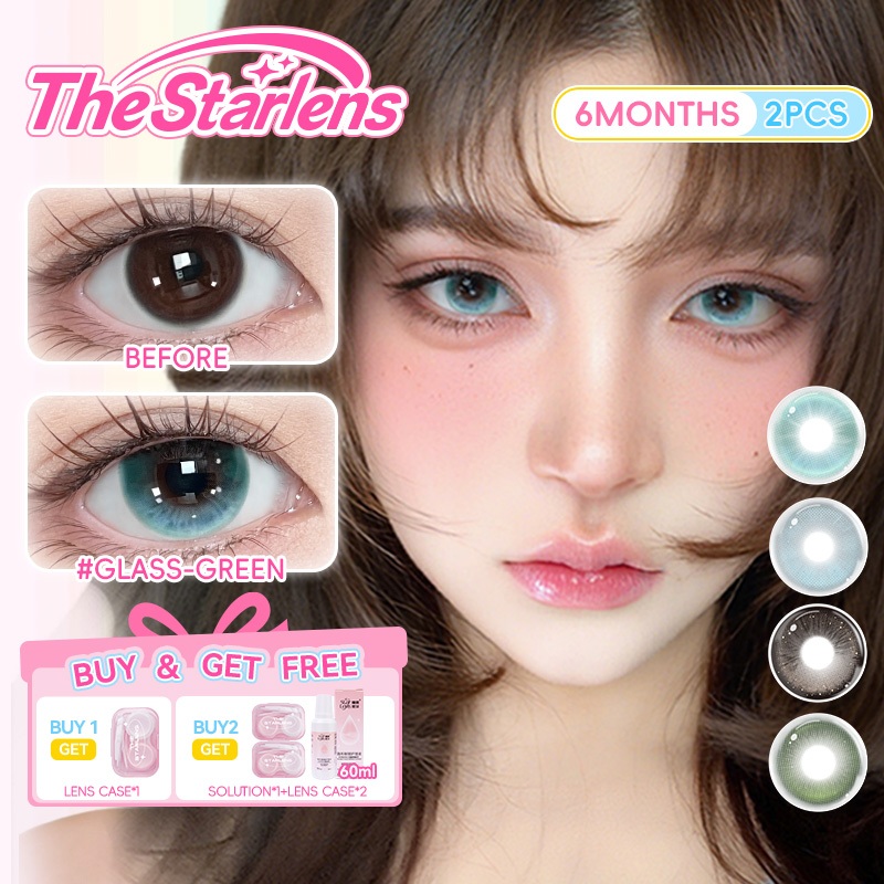 Kính áp tròng The Starlens, 1 cặp 6 tháng, tròng kính màu xanh lá/xám glass-green/Pearl-gray, DIA 14.2-14.5, bị cận đeo thoải mái, phù hợp để trang điểm