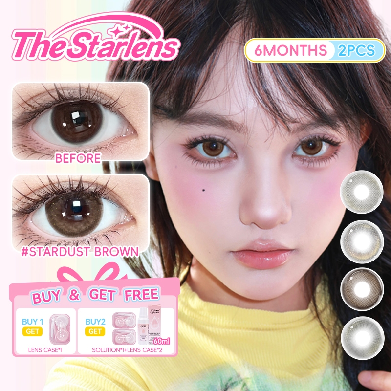 Kính áp tròng Starlens, 2 chiếc 6 tháng, đường kính 14.2-14.5mm, màu nâu, lens mềm, có độ (0-8)