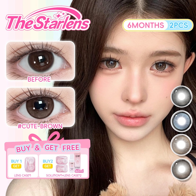Kính áp tròng Starlens 2 pcs DIA14.2-14.5mm Ống kính tiếp xúc màu xám được phân loại 0.0-8.0 trong 6