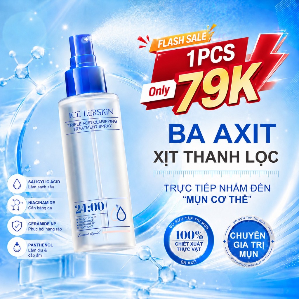 ICE LERSKIN Xịt Làm Sạch Da Salicylic Triple Acid  | Chăm Sóc Da Mặt, Lưng, Ngực & Vai | Giúp Da Mịn Màng 120ML