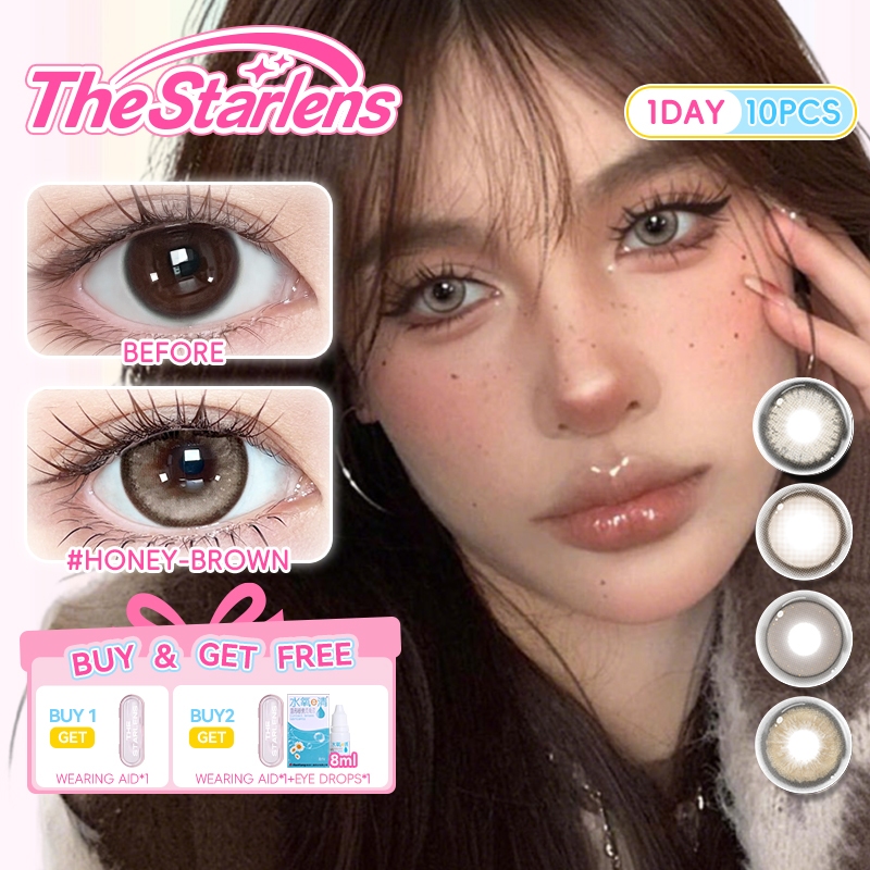 Kính áp tròng The Starlens lens 1 ngày được mềm màu nâu-xám 10 chiếc DIA14.2-14.5 kính cận thị thoải mái cho mắt được lớp sử dụng trong dễ đeo, thích hợp để trang điểm lens