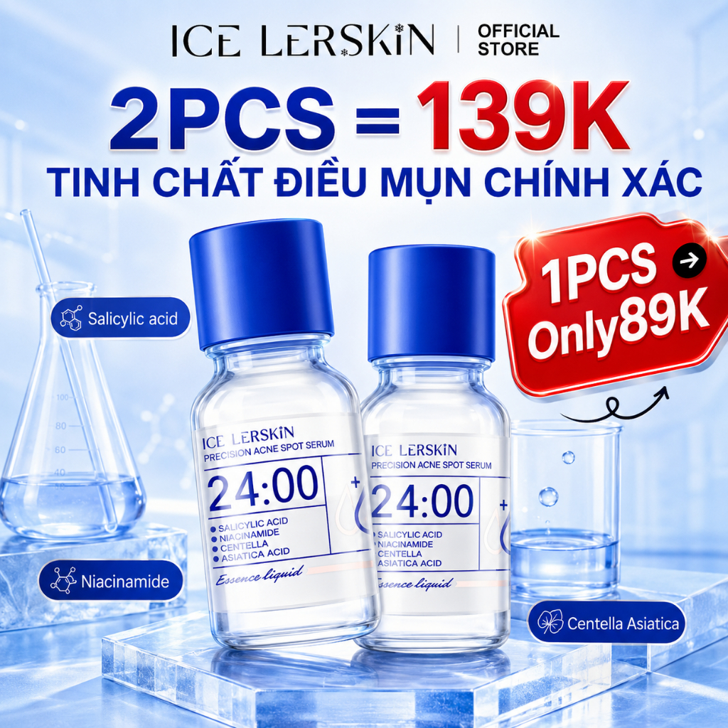 ICE LERSKIN Serum Chăm Sóc Da Mụn 10ml | Salicylic Acid | Kiểm Soát Dầu, Thông Thoáng Lỗ Chân Lông | Combo Toner Glycolic & Bọt Rửa Mặt