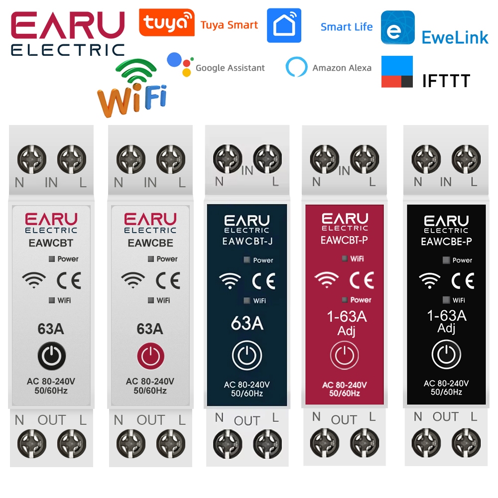 Tuya EWeLink MCB WiFi Bộ ngắt mạch thông minh 1P + N 63A Công tắc rơle thời gian Đồng hồ đo năng lượ