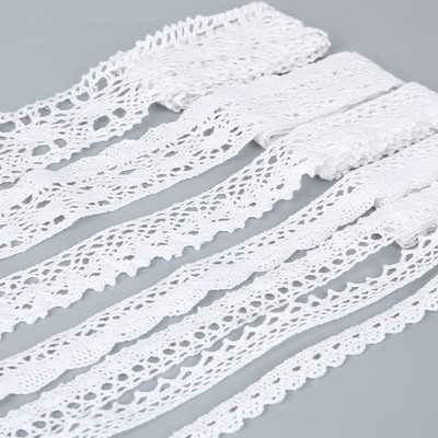 Bộ ruy băng ren Cotton trắng 5 thước cho đồ thủ công DIY
