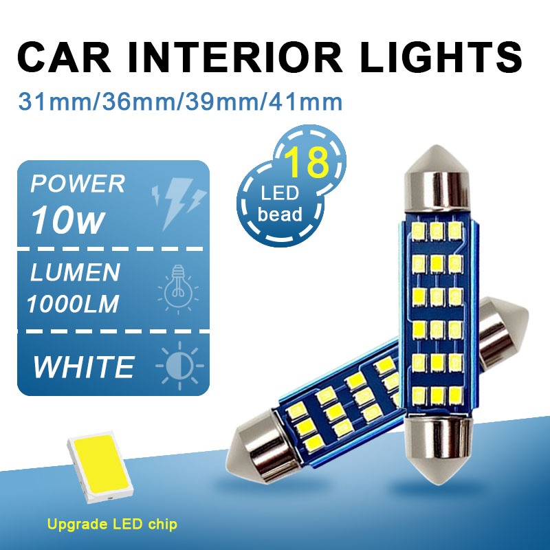 Mới 2 Chiếc Cho Bản Đồ Dome Biển Số Đèn Lam Trắng 31Mm Bóng Đèn Led C5W 31Mm 36Mm 39Mm Siêu Sáng