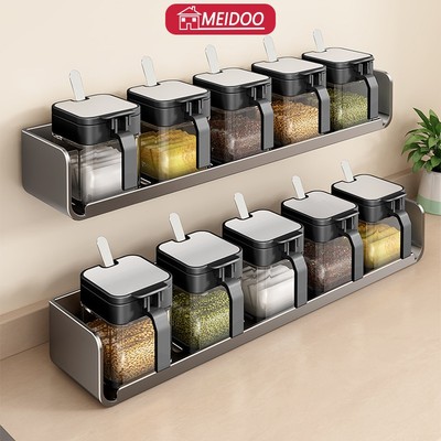 MEIDOO Kệ bếp, chai gia vị bằng thủy tinh, kệ để đồ nhà tắm, treo tường, chống dầu và chống gỉ