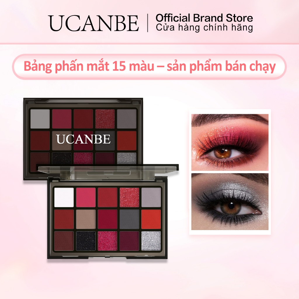Bảng mắt UCANBE 15 màu đỏ burgundy – đủ lì, nhũ, kim loại, glitter – sắc tố cao, đẹp cho Joker, Hall