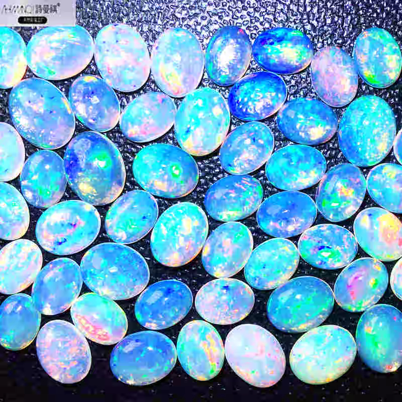 Cửa hàng tự nhiên * Trắng Xanh đầy màu sắc Opal Full Fire Color Châu Phi Opal Hình bầu dục Loose Sto