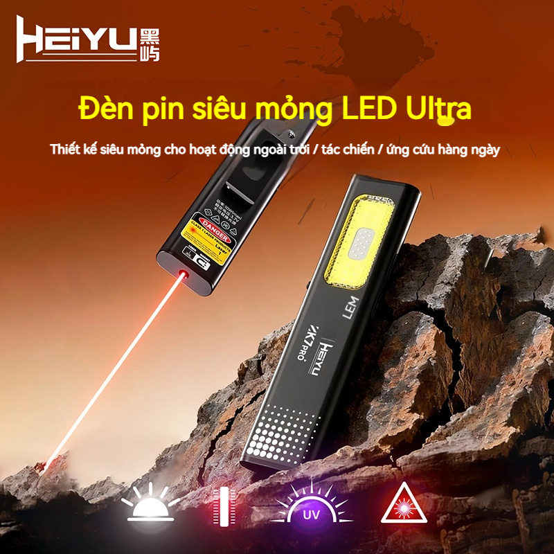 HeiYu Lem K7 Đèn Pin làm việc Trâu LED Siêu Sáng Mạnh Mini Nhỏ Tích Điện Cầm Tay Chống Nước USB Sạc 