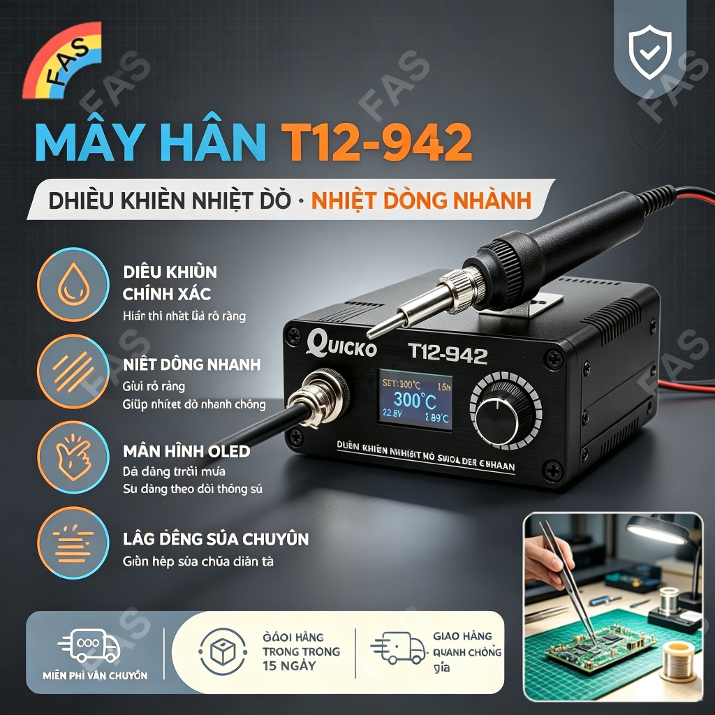 [FAS] Trạm hàn kỹ thuật số OLED T12-942 T12-907 Chế biến + Đầu T12-K VN