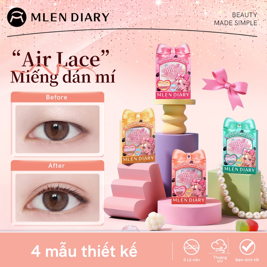 MLEN DIARY Miếng Dán Kích Mí Tự Nhiên, Tạo Mí Đôi Phù Hợp Mọi Dáng Mắt, Dễ Dùng Cho Người Mới Bắt Đầ