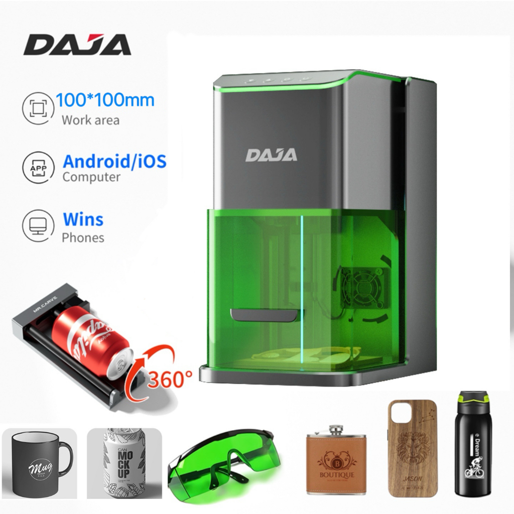 DAJA C1 Ultra 5W Máy In Nhãn Máy Khắc Laser 10 * 10cm Cho Chai Gỗ Da Móc Khóa Thông Minh Đơn Giản In