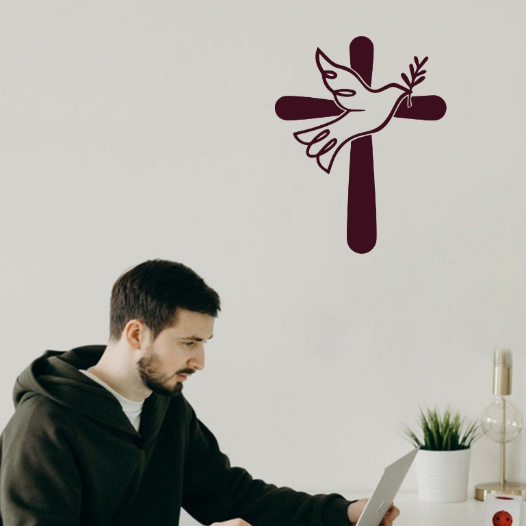 Bồ câu với cành ô liu và Decal Vinyl Cross-Cross Vinyl Sticker-Cross Sticker-Jesus Sticker-Pigeon St