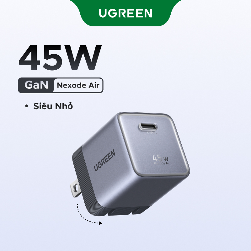 UGREEN 45W Nexode Air GaN Sạc Nhanh USB-C Sạc Tường, Bộ Chuyển Đổi Sạc Màu Xám Nhẹ Nhỏ Gọn Tương Thích Cho iPhone 17 Pro Max Samsung S26 Ultra