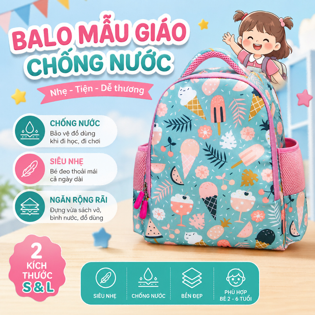 FUNTRAVEL Schoolbag dành cho trẻ em Túi mầm non chống thấm nước Túi sách mẫu…