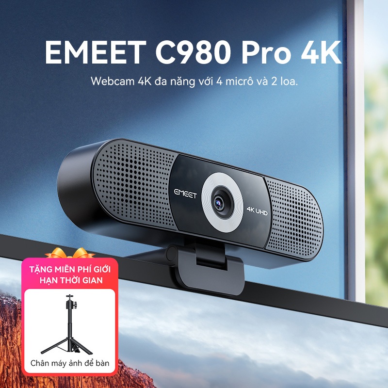 [Vận chuyển địa phương] Webcam 4K 3 trong 1 EMEET có micrô và loa, C980 PRO 4K 60°-98° Webcam góc rộ