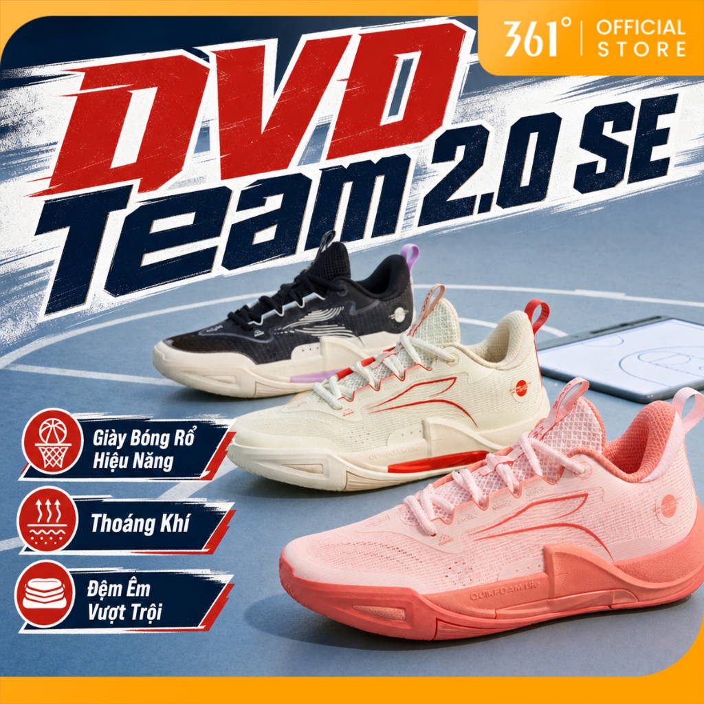 Giày bóng rổ nam 361 độ DVD Team 2.0 SE Đệm chuyên nghiệp thoáng khí 672521109