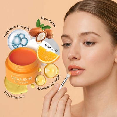 Mặt nạ môi LAIKOU Vitamin C 8g Sửa chữa ban đêm Collagen Hyaluronic Acid Shea Butter Smooth Fine Lines Chăm sóc độ ẩm sâu Son dưỡng môi bóng