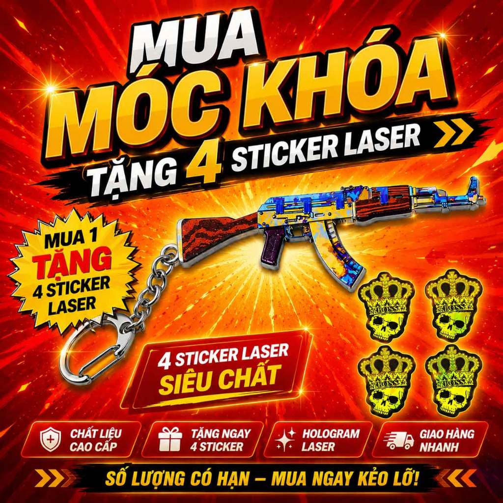2026 CS2 Móc Khóa Mô Hình Súng AK47  Mua 1 Tặng 4 Sticker Laser