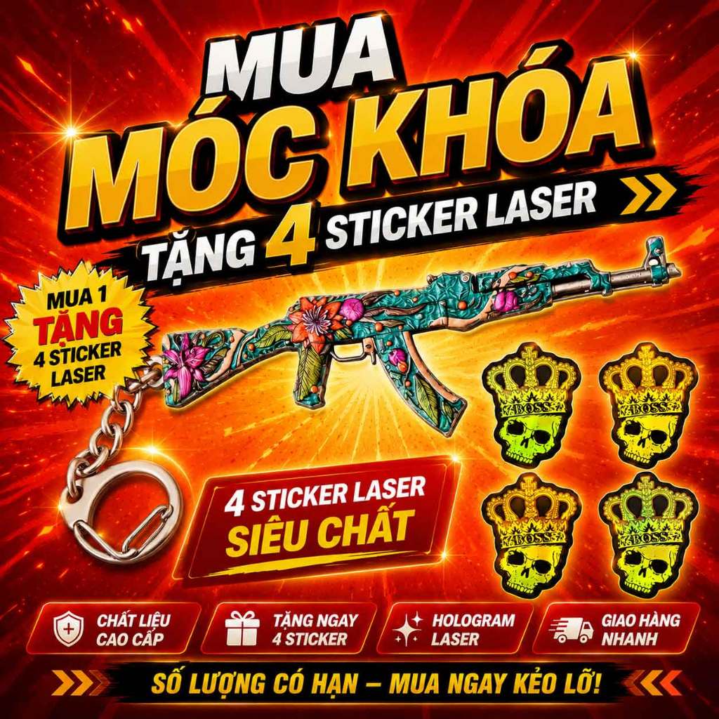 [Ships Fast]  CS2 Móc Khóa Súng AK47 MUA 1 TẶNG 4 Sticker Laser Hologram