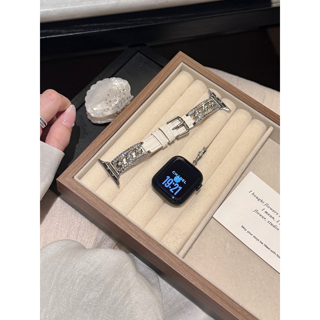 Dây đeo đồng hồ dây da đính kim cương bốn lá cỏ ba lá Thích hợp cho Apple Watch Apple Watch Apple 38