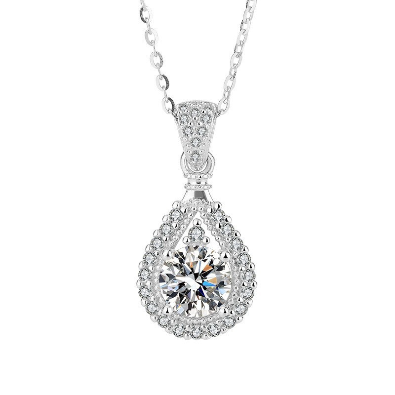 Vòng cổ Moissanite bạc 925 hình quả lê 1ct
