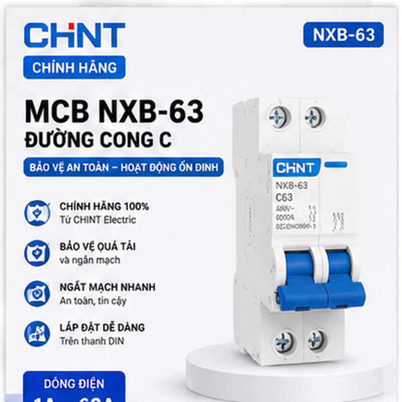Bộ ngắt mạch tự động Mini Chint MCB NXB-63 1P 2P 3P 4P 1A 2A 3A 4A 6A 10A 16A 20A 25A 32A 40A 50A 63