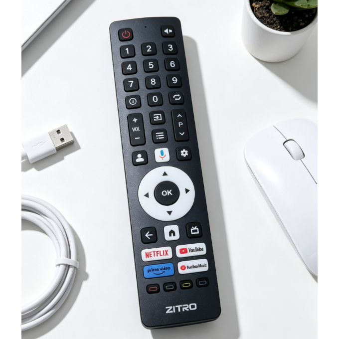 Điều khiển từ xa TV ZITRO có Mic thoại tích hợp Netflix YouTube Prime Video YouTube Music Nút bấm tắ