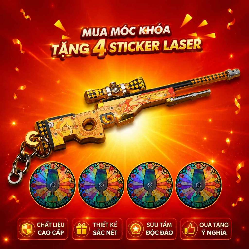 Móc Khóa AWP CS2 CSGO | Móc Khóa Súng Skin Game Esports | Phụ Kiện Gamer | Tặng 4 Sticker Laser