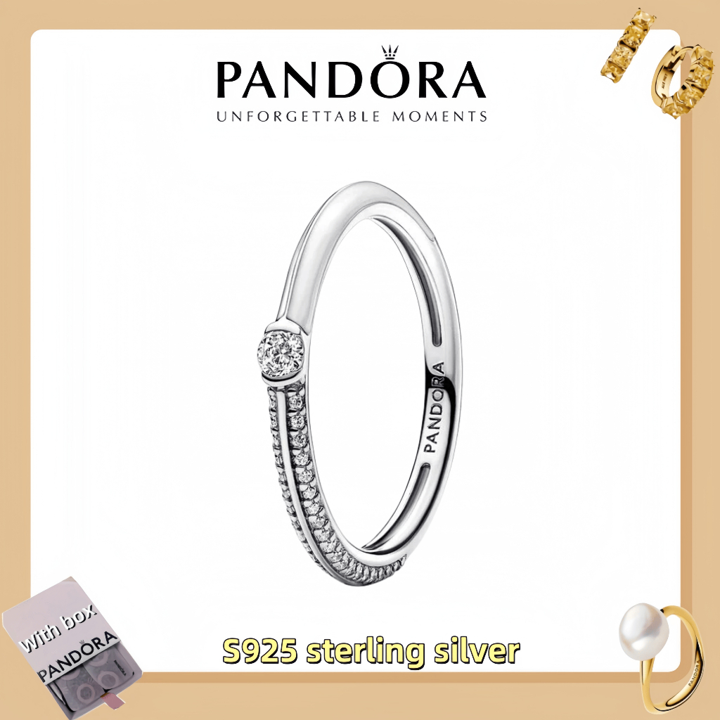 Bán chạy 100% trang sức nữ bạc S925 (có hộp) Pandora ME Pavé & Nhẫn kép màu trắng