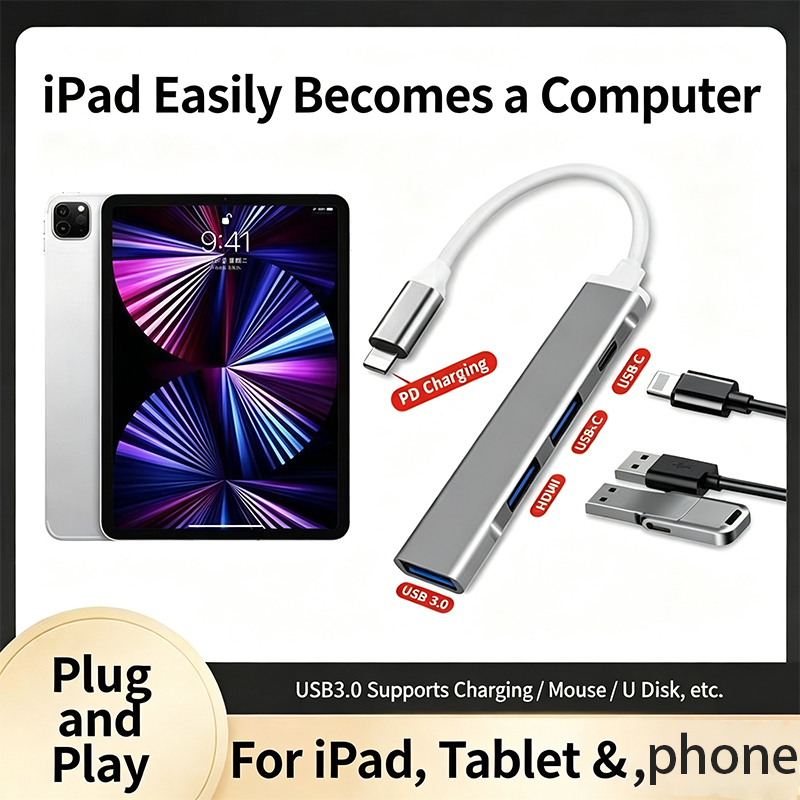 HUB chuyển đổi đa chức năng 4 trong 1Lightning / USB Type C, Bộ chuyển đổi USBOTG + Bộ chuyển đổi đi