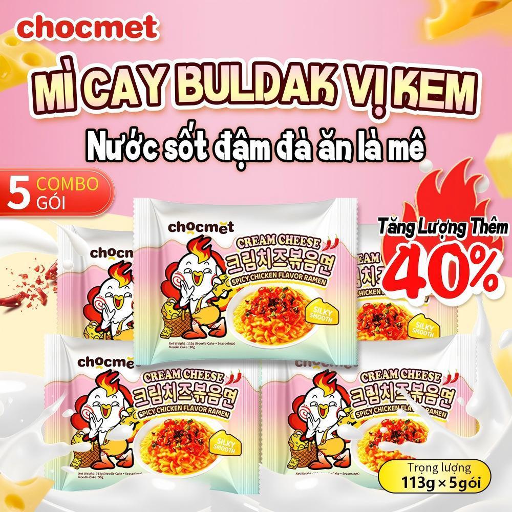 CHOCMET Mì Ăn Liền 5 Chiếc Buldak Ramen 3 Hương Vị Cay Jjajang Phô Mai Thực Phẩm Hàn Quốc 565g