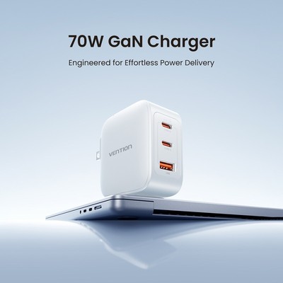 Bộ Sạc GaN 70W Siêu Nhỏ Gọn, 3 Cổng USB (2 C + 1 A)