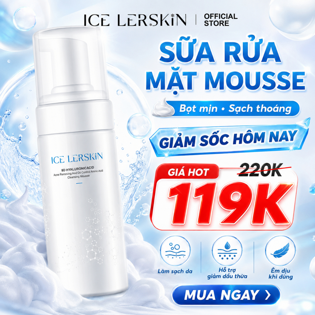 ICE LERSKIN Sữa rửa mặt mousse làm sạch và kiểm soát dầu