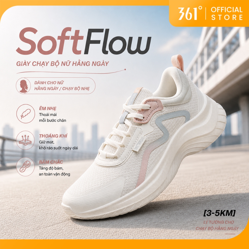 361 Độ Softflow Nhẹ Nữ Chạy Bộ Giày Thể Thao Thoải Mái Thoáng Khí Đi Bộ Giày Thể Thao Chạy Bộ Tập Lu