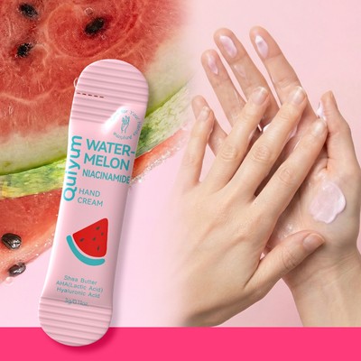 QUIYUM Dưa Hấu Niacinamide Kem Dưỡng Tay 3g Di Động Kích Thước Du Lịch Hấp Thụ Nhanh Làm Sáng Dưỡng Ẩm Sữa Dưỡng Tay Làm Mềm AHA Lactic Acid Shea Butter Chăm Sóc Da