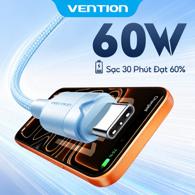 Vention Cáp Type-C PD60W  USB 2.0 Dữ liệu sạc nhanh Hợp kim nhôm Type-C Nam sang Type-C Nam cho Iphone 16