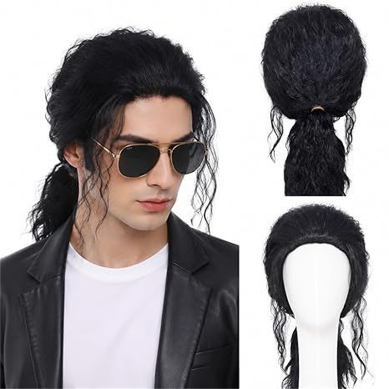 Anime Michael Jackson Cosplay Michael Cosplay Đen Tóc Giả Michael Vai Trò Chơi Trung Bình Dài Xoăn T