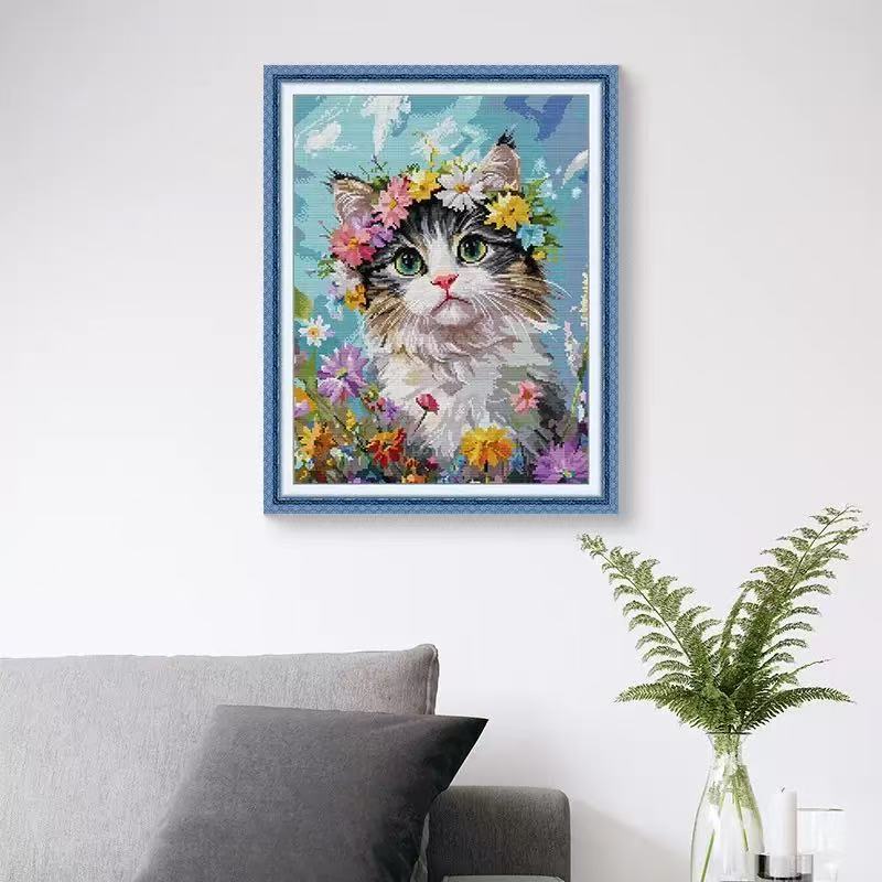 Bộ tranh thêu chữ thập 9CT / 11CT / 14CT / 16CT, Phim hoạt hình Anime Pink Nose Cat, Thêu phủ toàn d