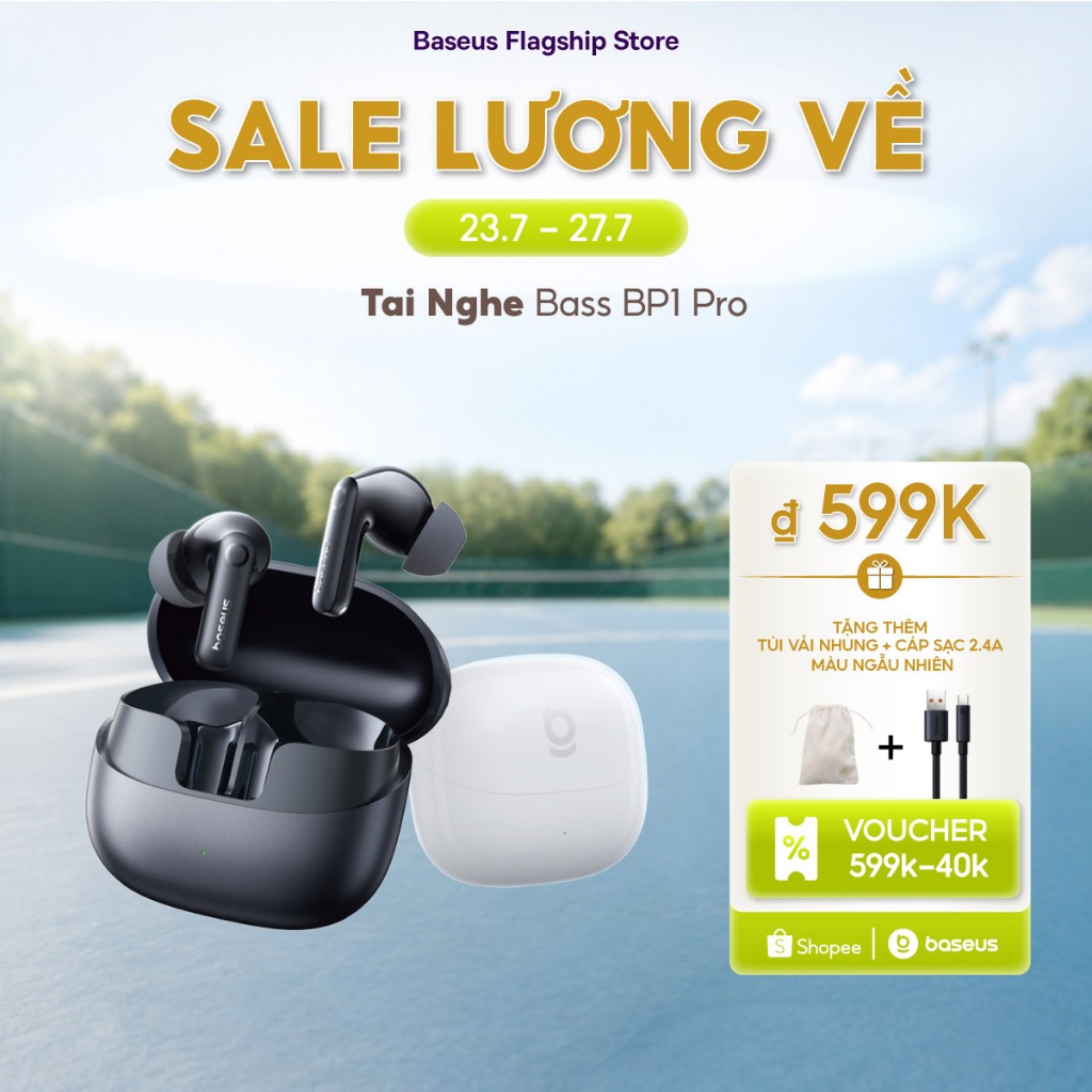 Tai nghe không dây Baseus BP1 Pro ANC -50dB Giảm tiếng ồn Hi-Res Bluetooth 6.0 IPX55 Chống nước 55Hr