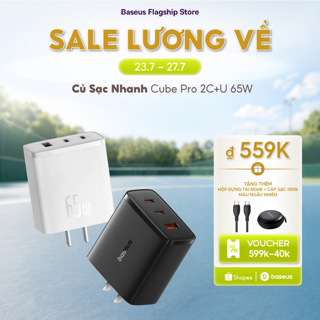 Bộ sạc USB Type C sạc nhanh Baseus 65W GaN cho máy tính xách tay, forTablets