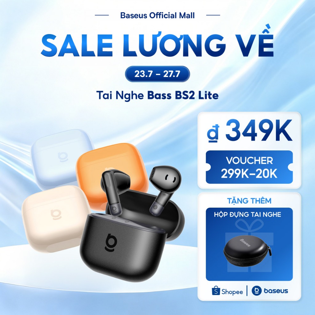 BASEUS Tai Nghe Bass BS2 Lite Bluetooth 6.0 Chống Nước IPX4 30h Tăng cường âm trầm
