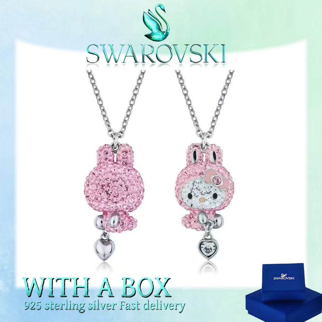 Đại lý mua cao cấp cho trang sức Swarovski làm bằng bạc nguyên chất Dễ thương Dâu Kitty Dây chuyền V