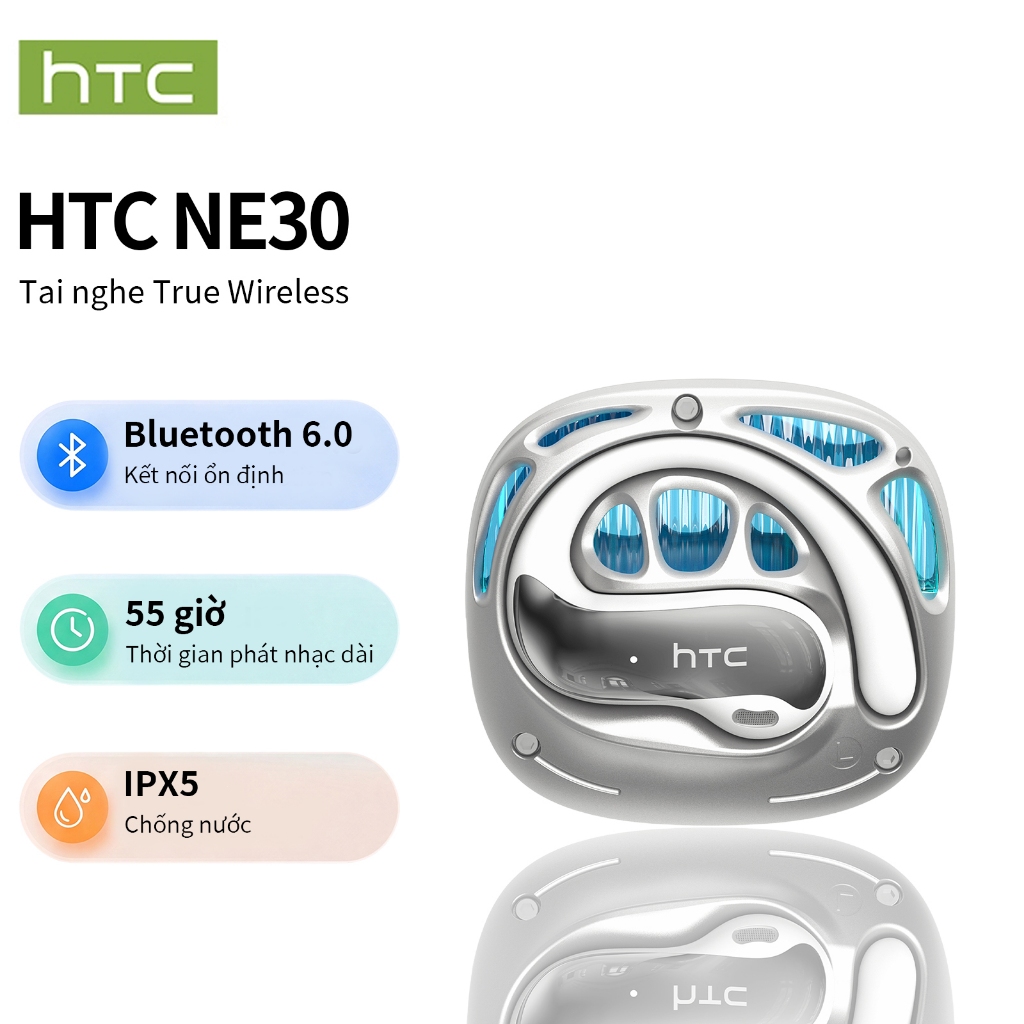 Tai nghe Bluetooth, HTC NE30 OWS AI, Phiên bản 6.0, 135 ngôn ngữ, Dịch thời gian thực, Chất lượng âm