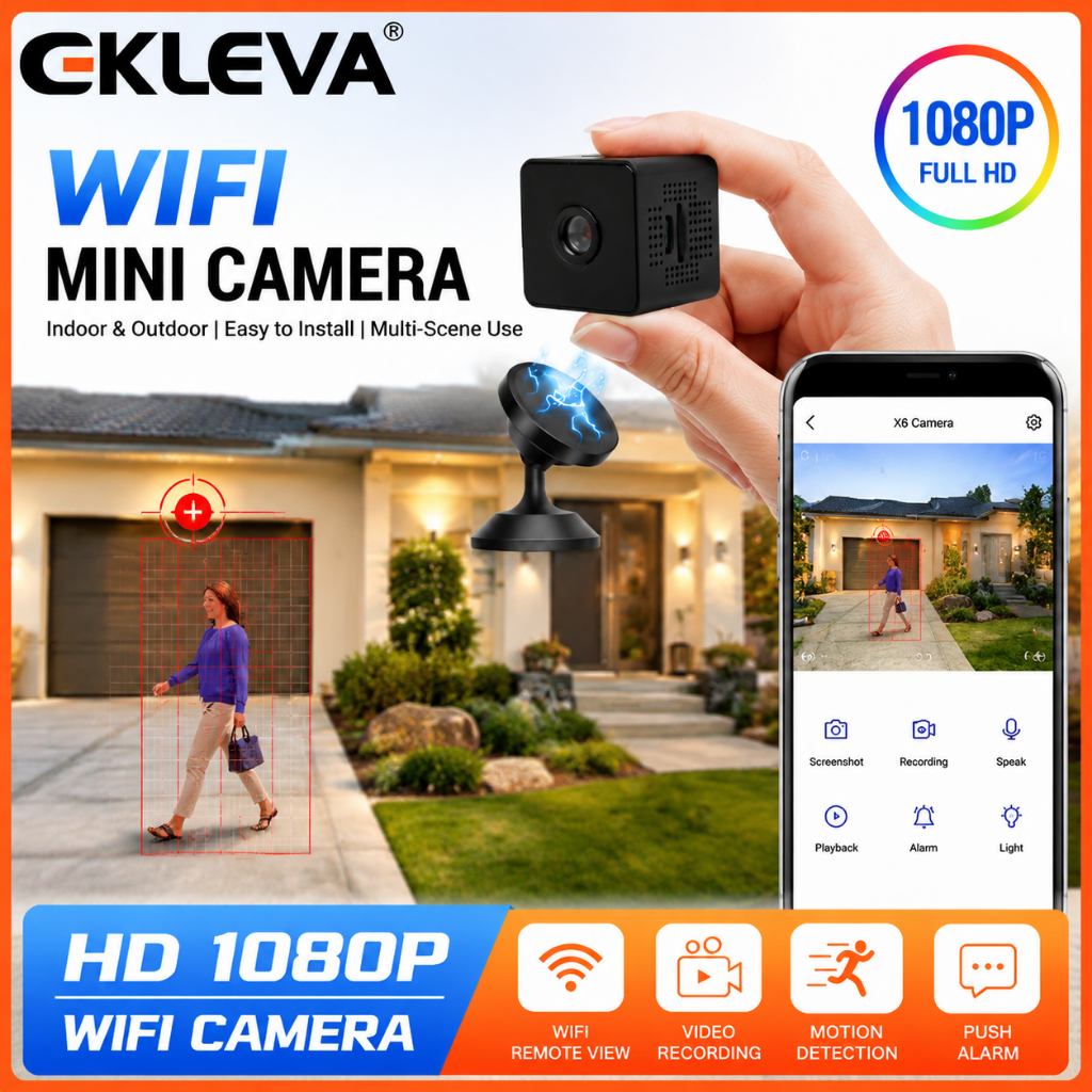 Camera hành động WiFi Mini EKLEVA 1080P HD Camera di động Tầm nhìn ban đêm Điều khiển ứng dụng Phát 